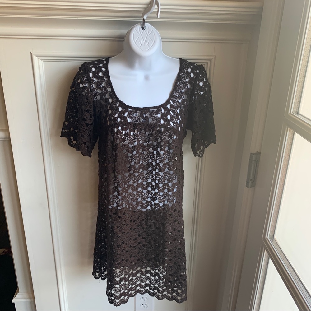 Pretty brown crochet bathing suit coverup.